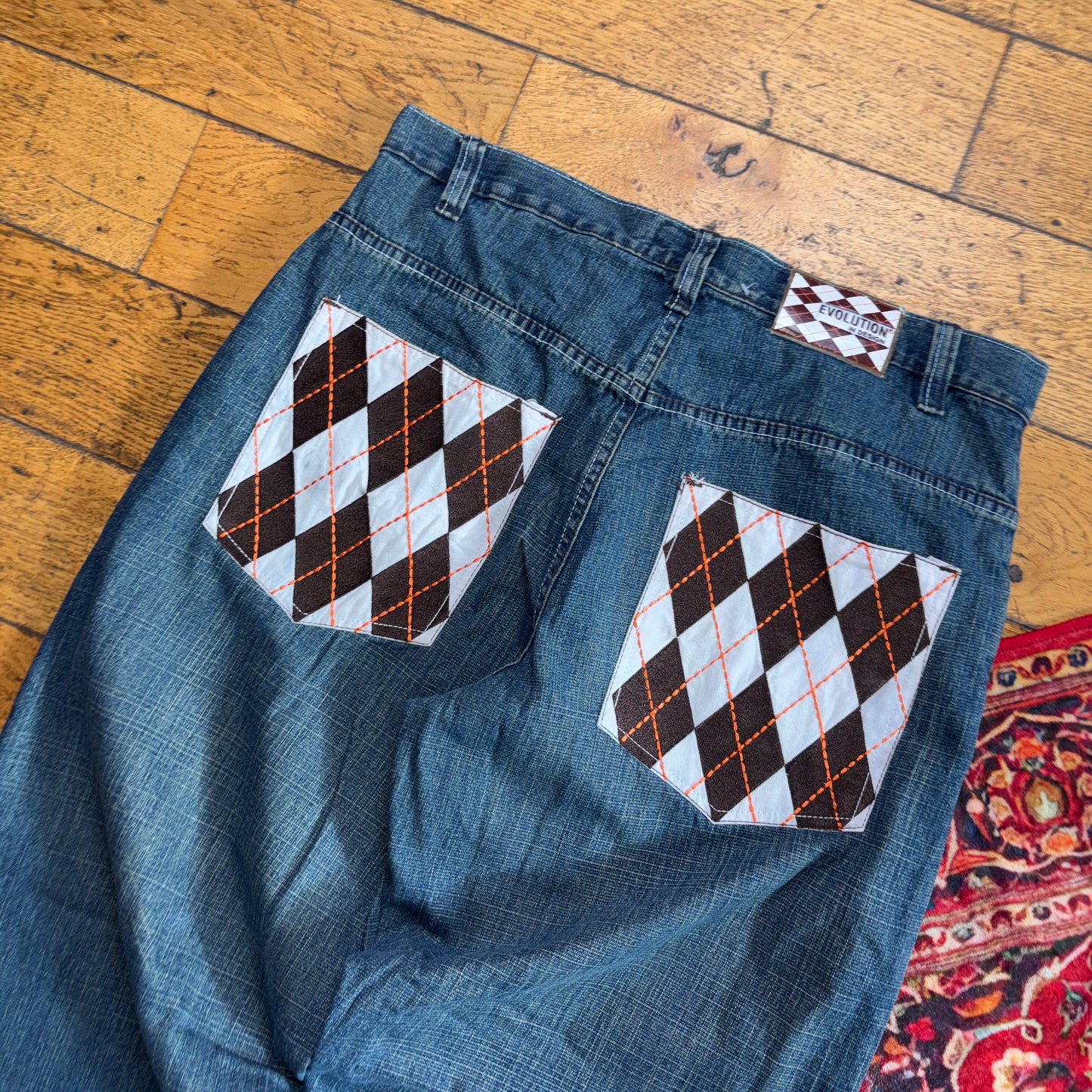 Vintage Evolution in Design Blue Embroidered Y2K Hip Hop Baggy Jeans - 36