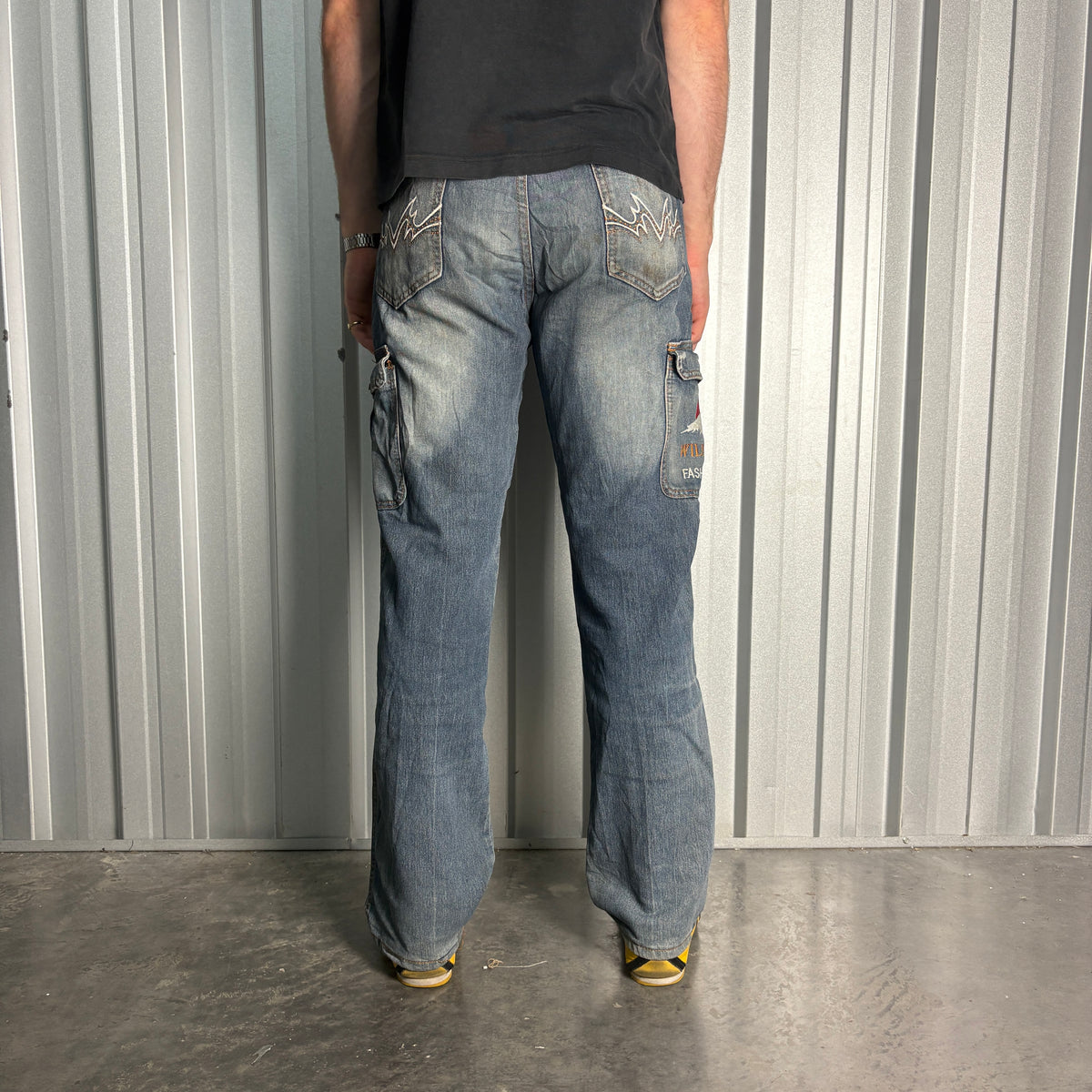 Embroidered Blue Japanese Denim Hip Hop Y2K Baggy Jeans - 32R