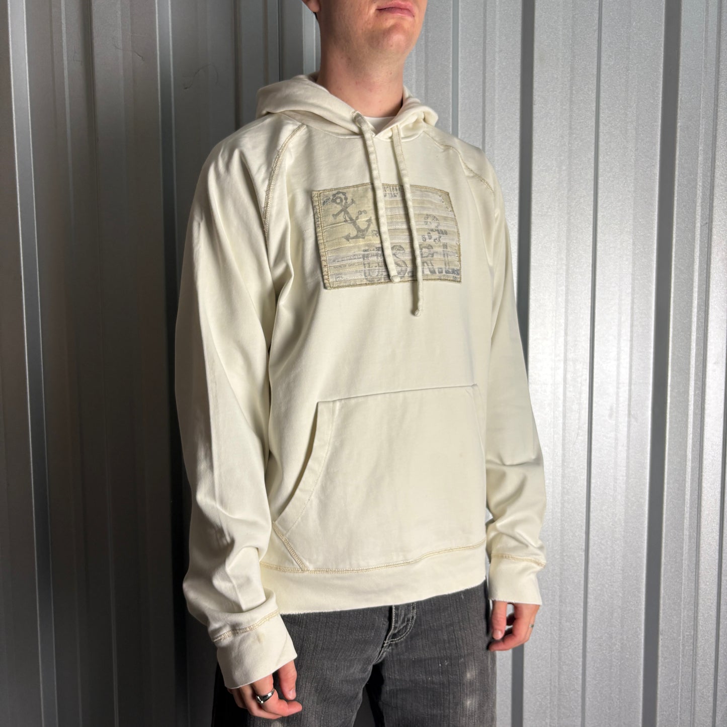 Vintage Ralph Lauren White Cream Hoodie Embroidered Sweatshirt - XL