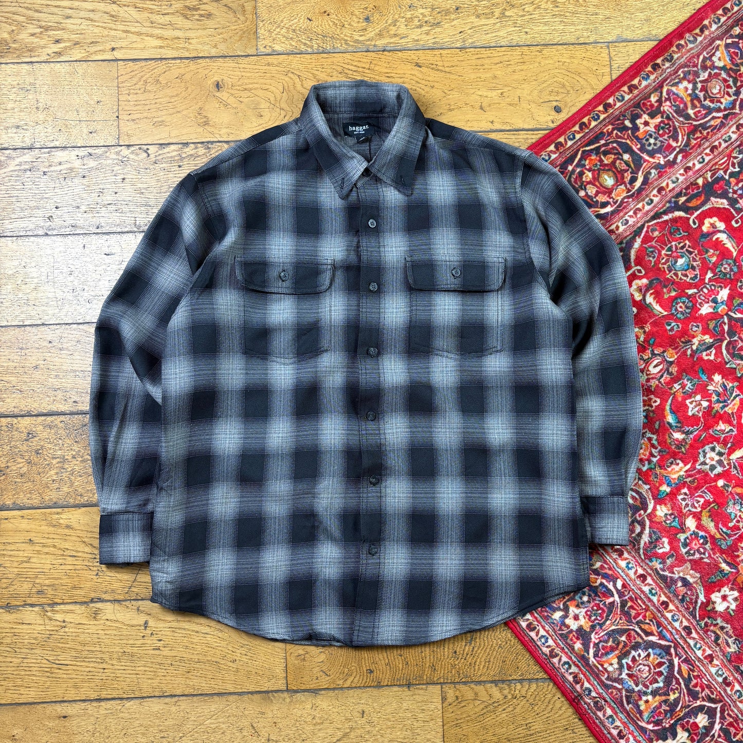 Vintage Haggar Black Grey Check Shirt - M