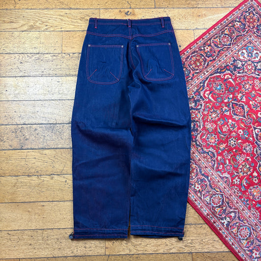 Vintage Diss Jeans Navy Embroidered Y2K Hip Hop Baggy Jeans - 34