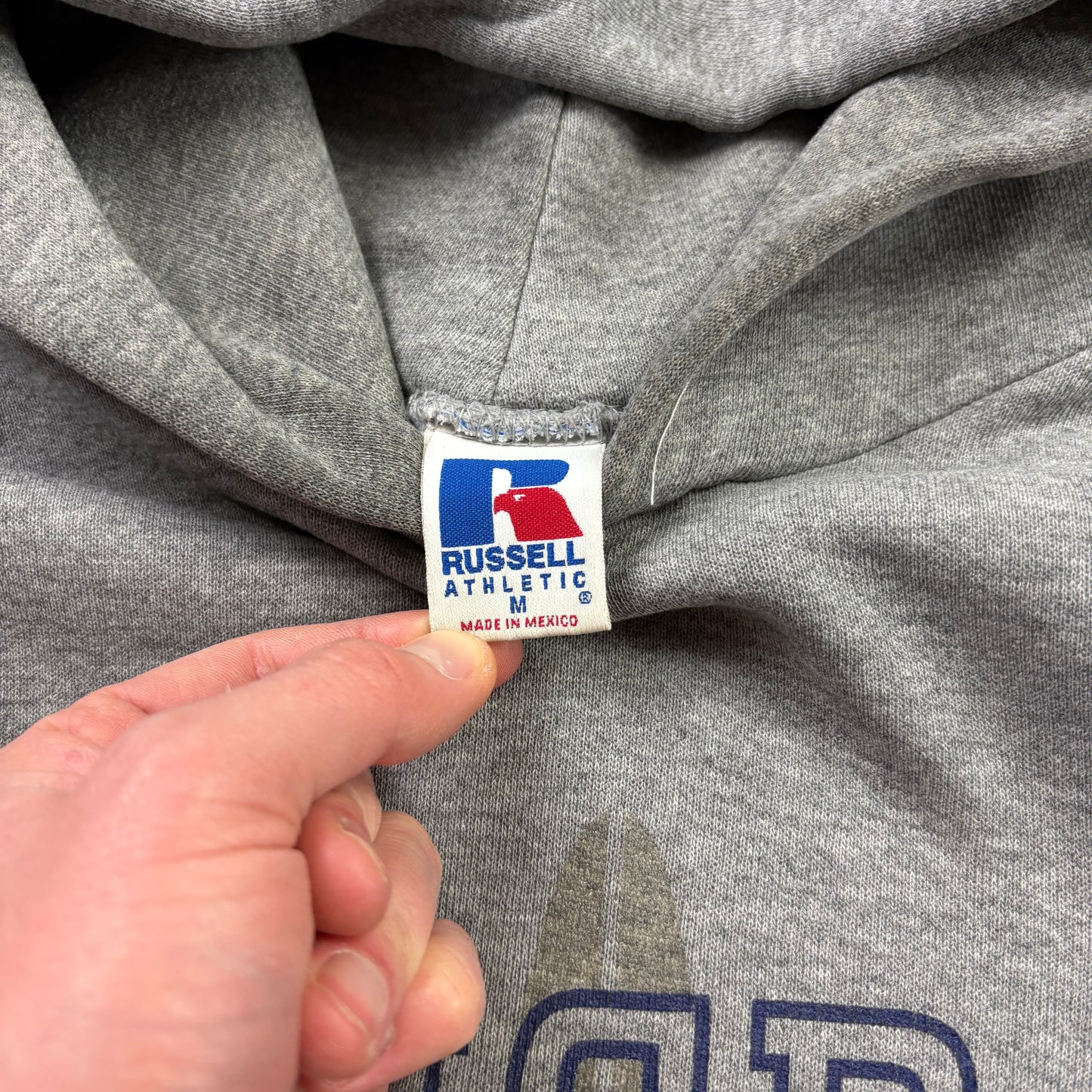 Vintage Russell Athletic Grey Surfwear USA College Hoodie Sweatshirt - M