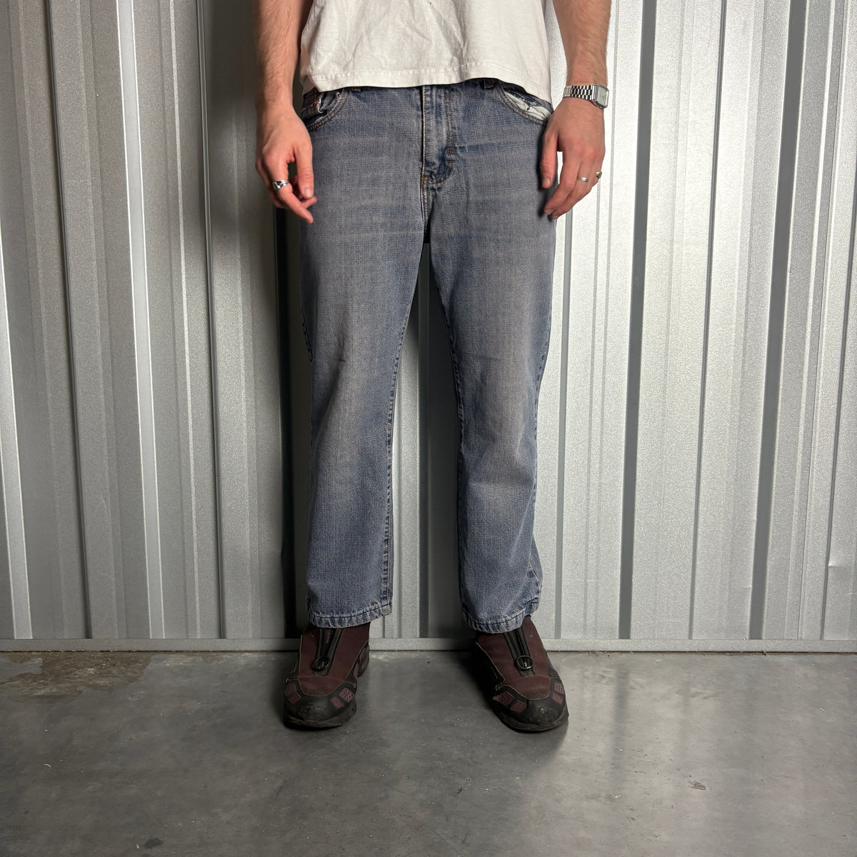 Vintage Diesel Blue Embroidered Y2K Baggy Jeans - 34S