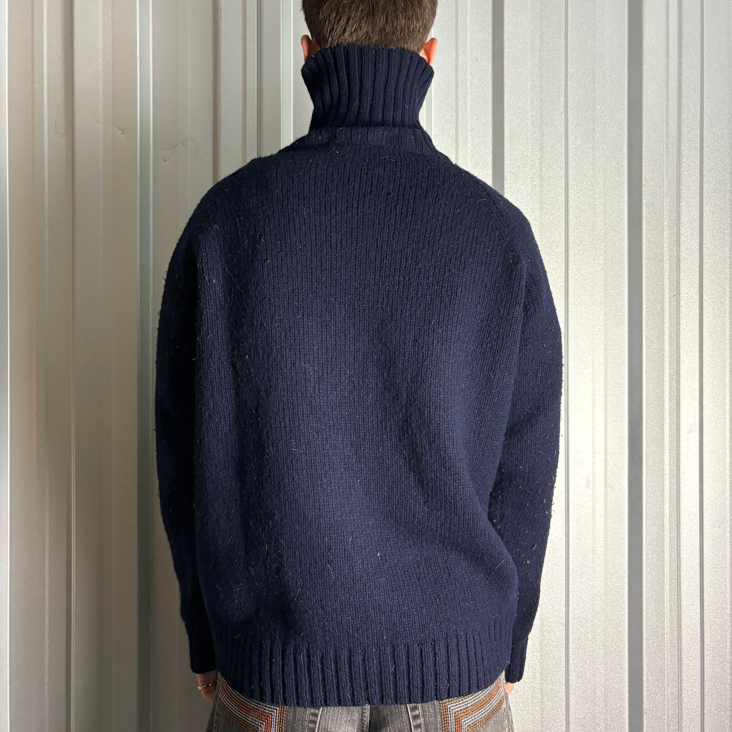 Vintage John Ashfield Union Jack Wool Navy 00s Y2K Zip Chunky Knit Jumper - L