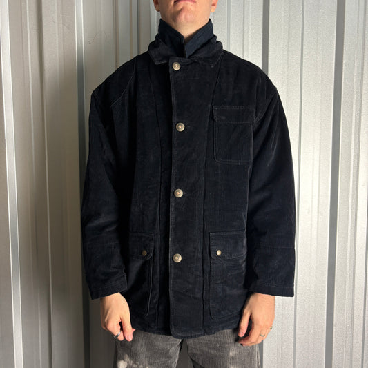 Vintage Fay Corduroy Heavy Black Barn Workwear Utility Funnel Neck Jacket - M