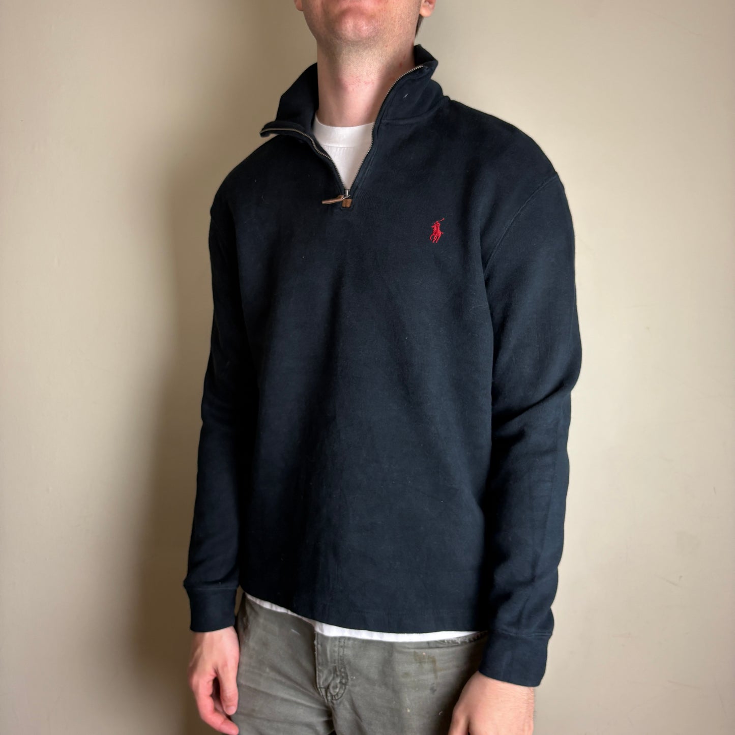 Vintage Ralph Lauren Black Quarter Zip Knit Jumper - M