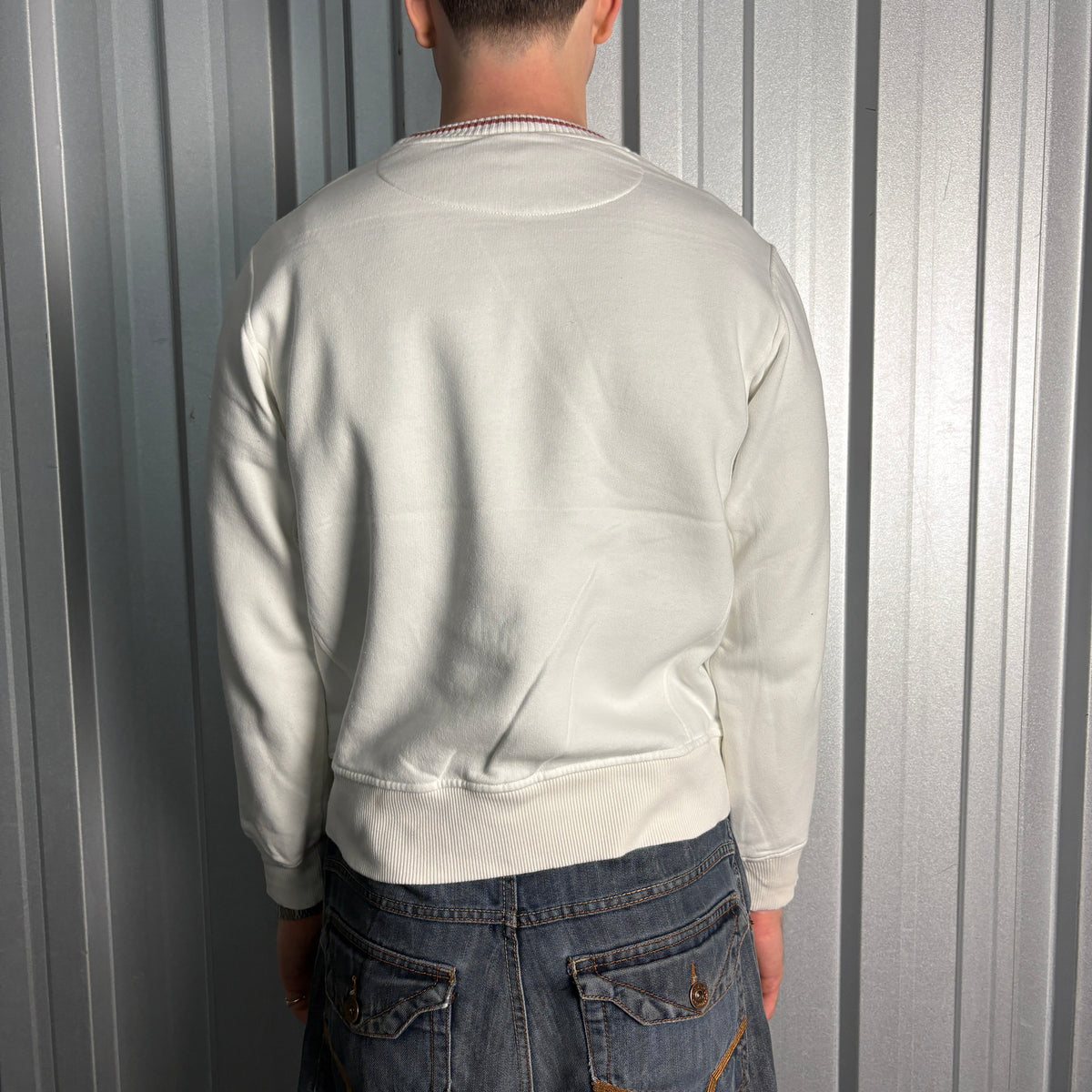 Nike Y2K 00s White Swoosh Embroidered Sweatshirt - S