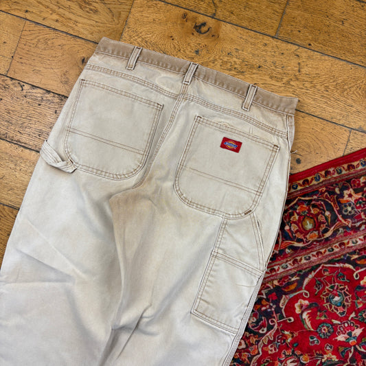 Vintage Dickies Cream Brown Workwear Carpenter Baggy Trousers - 33