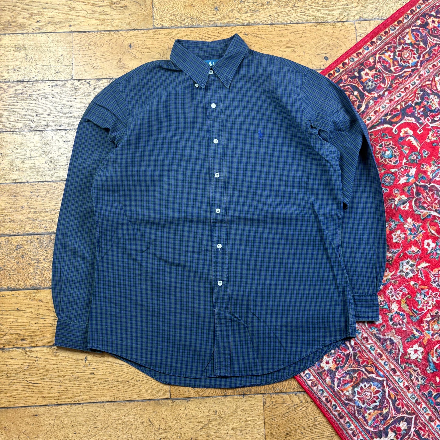 Vintage Ralph Lauren Navy Check Embroidered Shirt - L