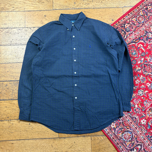 Vintage Ralph Lauren Navy Check Embroidered Shirt - L