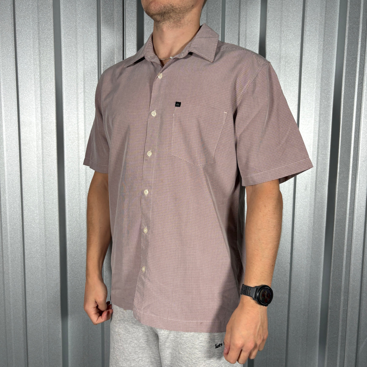 Quiksilver Pink Red Check Plaid Short Sleeve Shirt - M