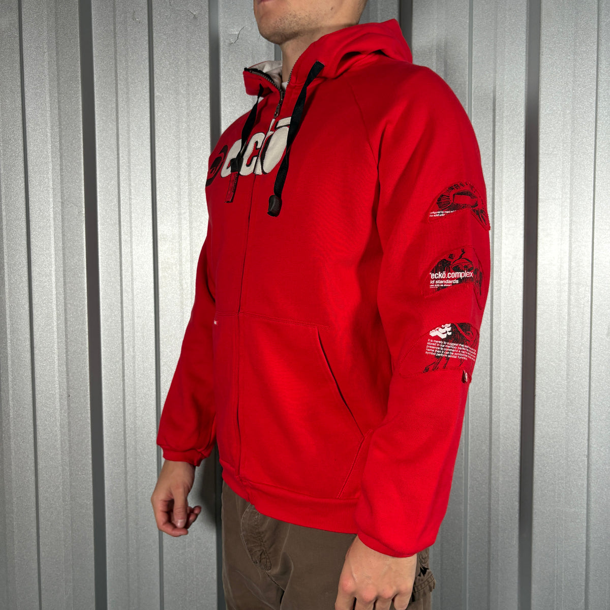 Ecko Unltd Red Embroidered Hip Hop Zip Up Y2K Hoodie Sweatshirt - S