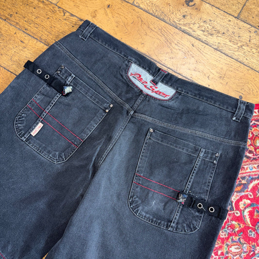 Vintage Paco Sport Black Embroidered Y2K Hip Hop Baggy Jeans Shorts Jorts - 44