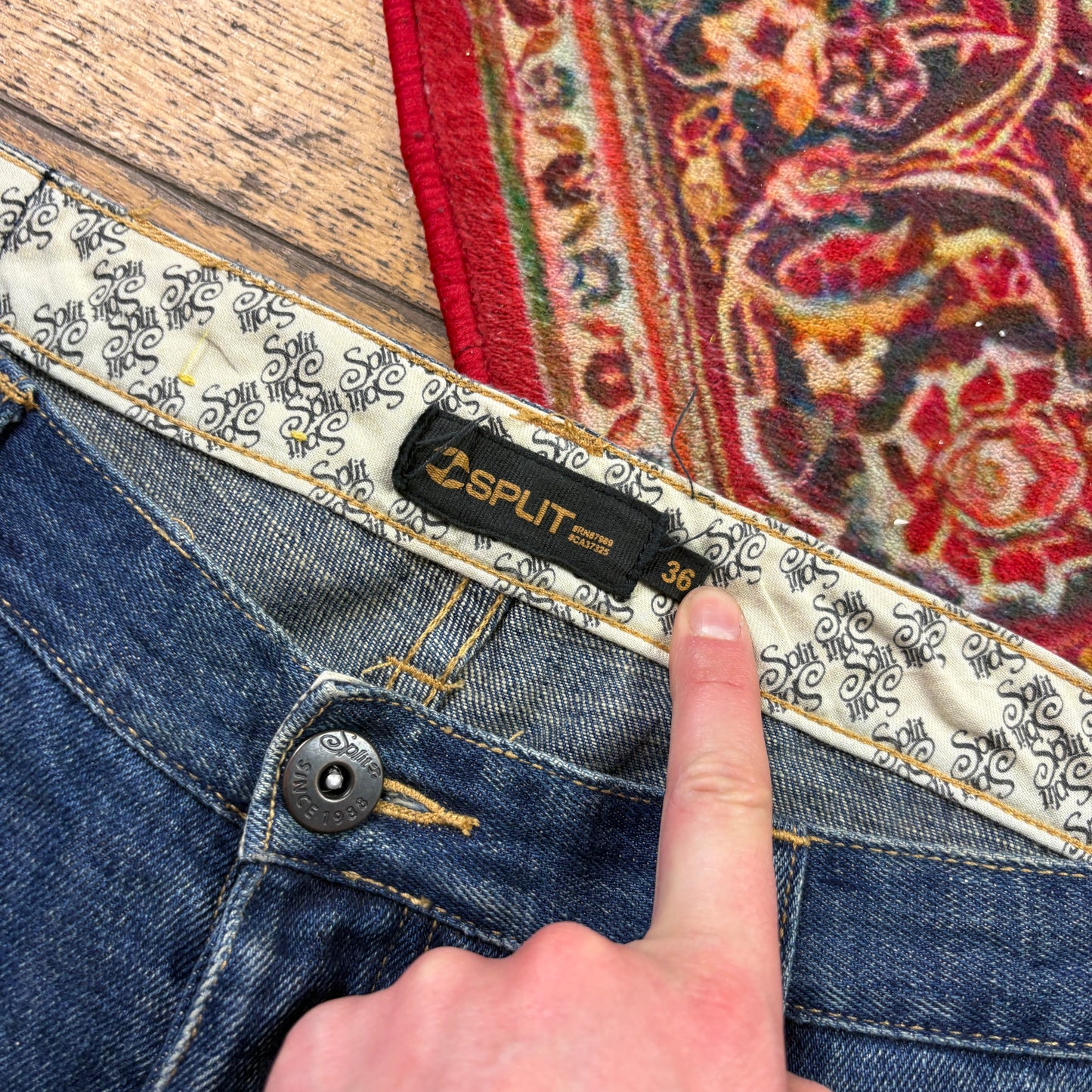 Vintage Split Blue Embroidered Y2K Hip Hop Straight Jeans - 40