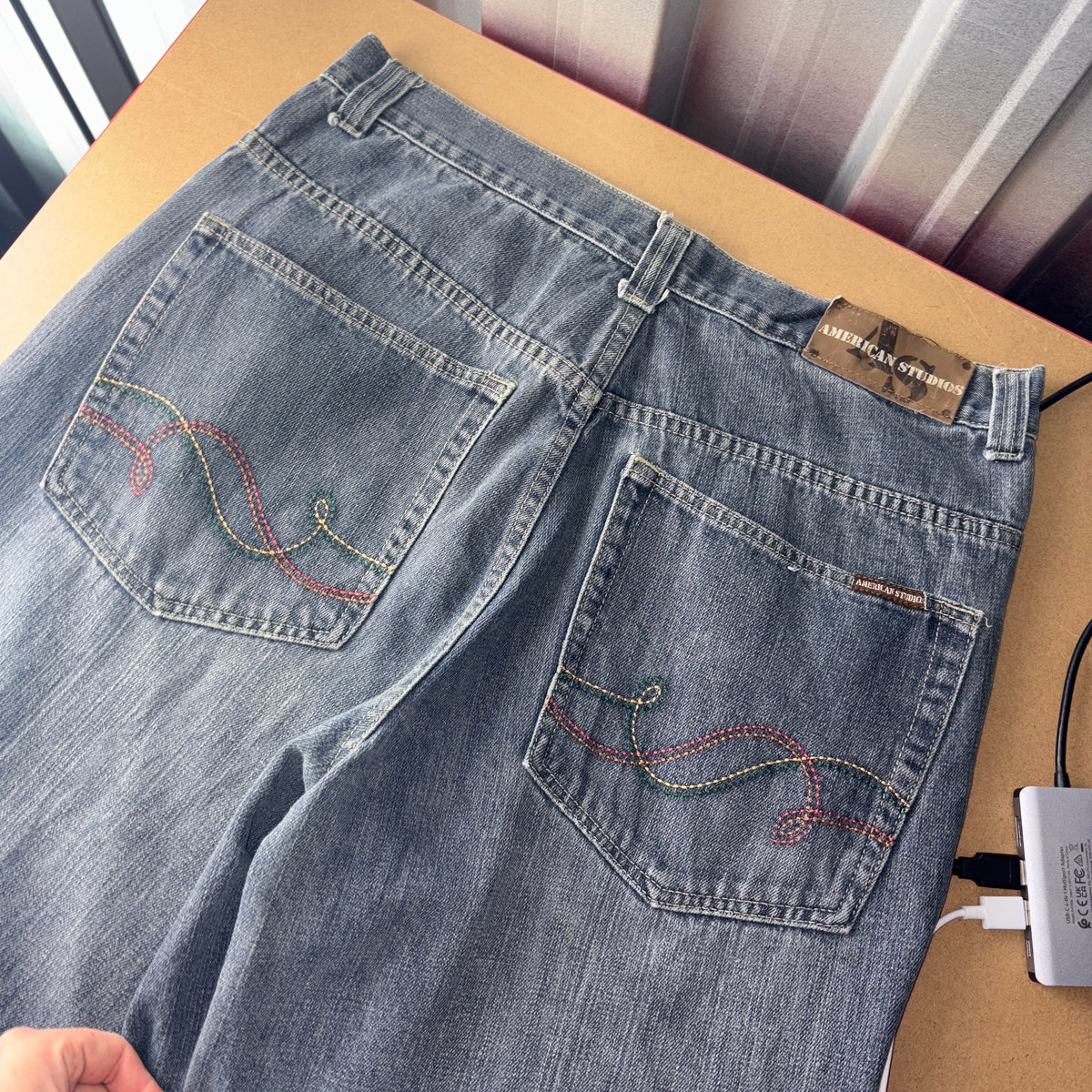 Embroidered Grey Blue Japanese Denim Hip Hop Y2K Baggy Jeans - 34S