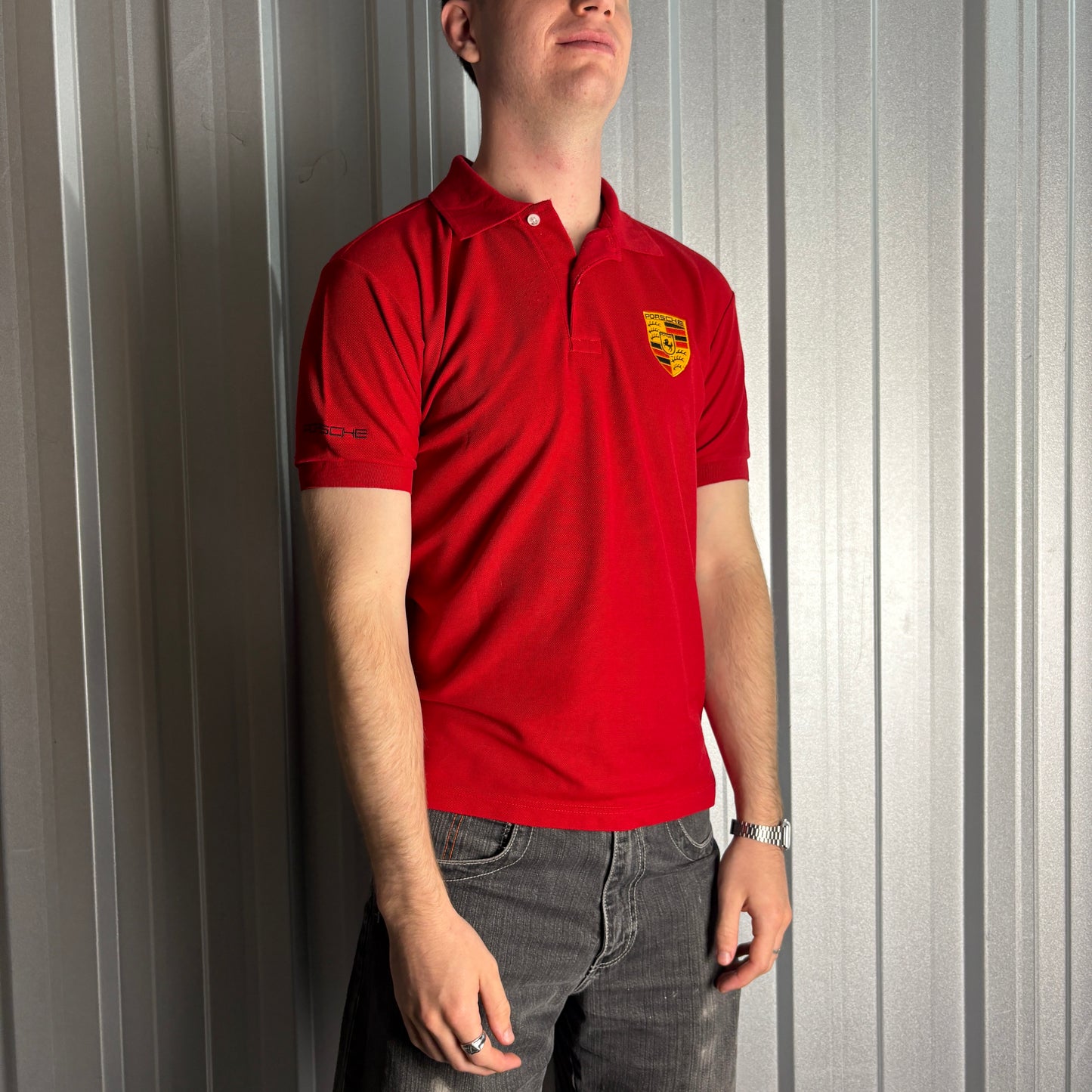 Vintage Porsche Red Embroidered Polo Shirt - M
