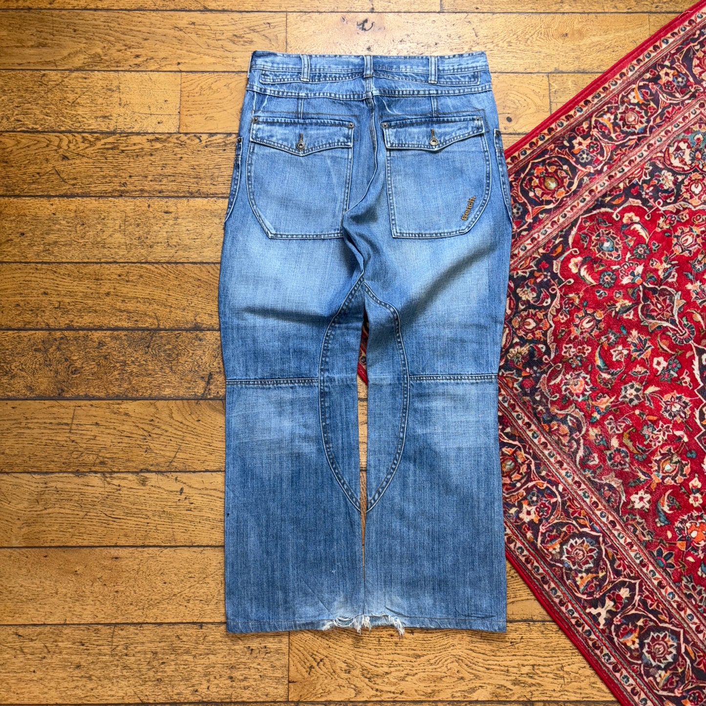 Vintage Bench Blue Embroidered Y2K Hip Hop Baggy Jeans - 36S