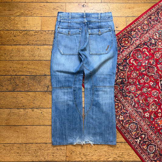 Vintage Bench Blue Embroidered Y2K Hip Hop Baggy Jeans - 36S