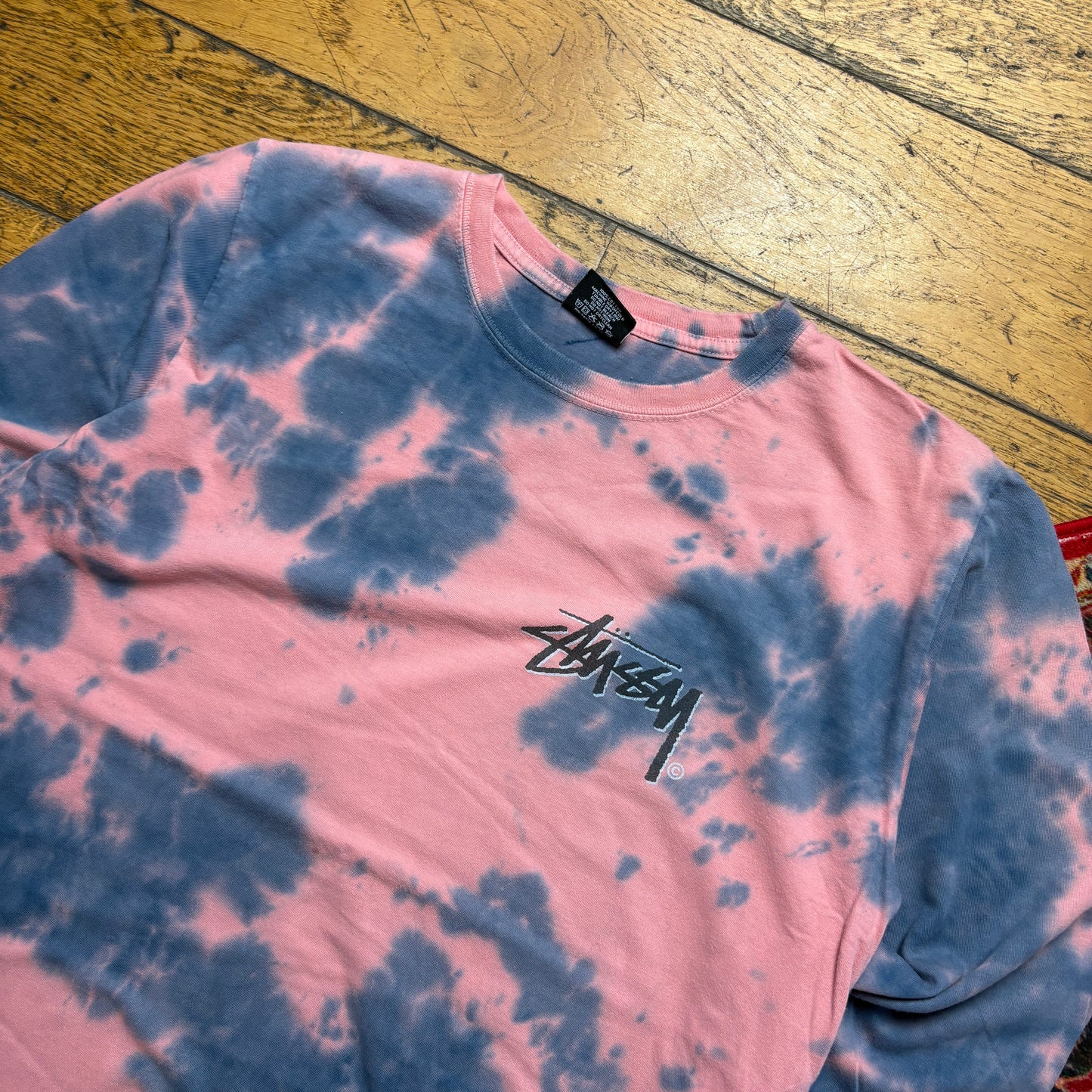 Vintage Stussy Tie Dye Pink Blue Long Sleeve T-Shirt - S