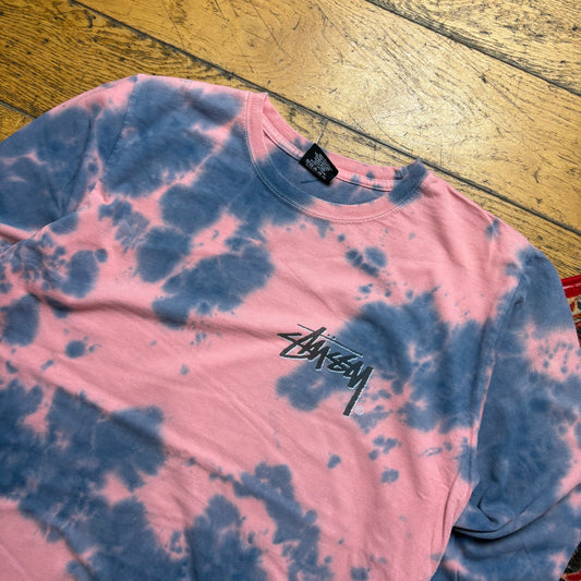 Vintage Stussy Tie Dye Pink Blue Long Sleeve T-Shirt - S