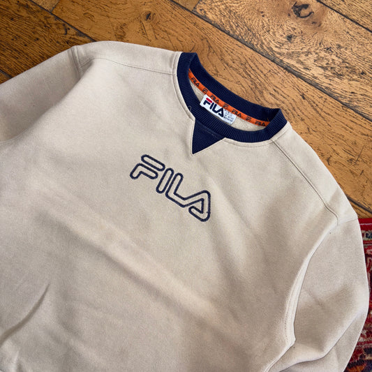 Vintage Fila Cream Embroidered Sweatshirt - M