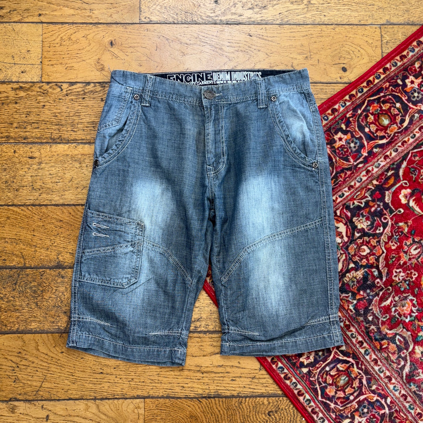 Vintage Embroidered Hip Hop Blue Shorts Jorts -32