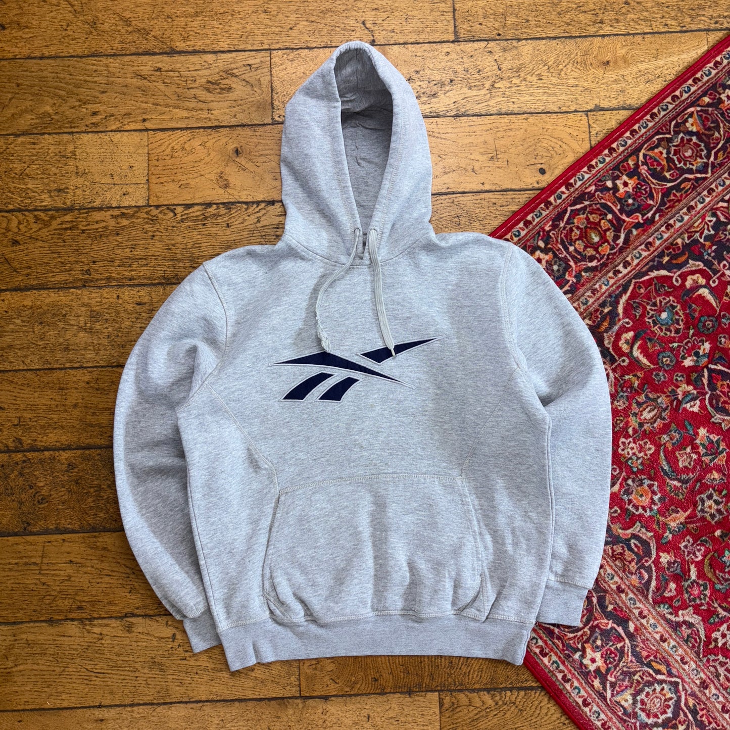 Vintage Reebok Grey Y2K Embroidered Hoodie Sweatshirt - M