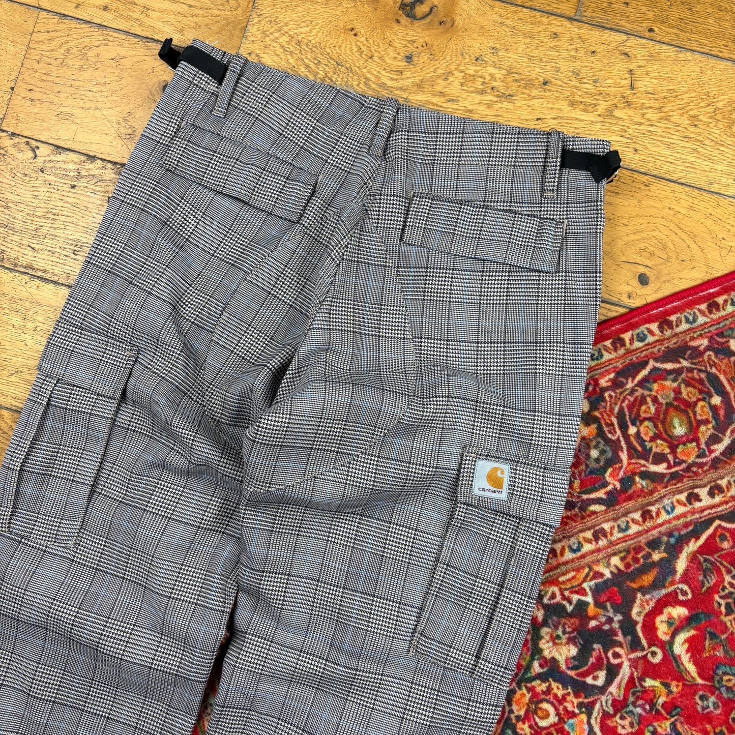Vintage Carhartt Grey Check Cargo Workwear Carpenter Straight Trousers - 30
