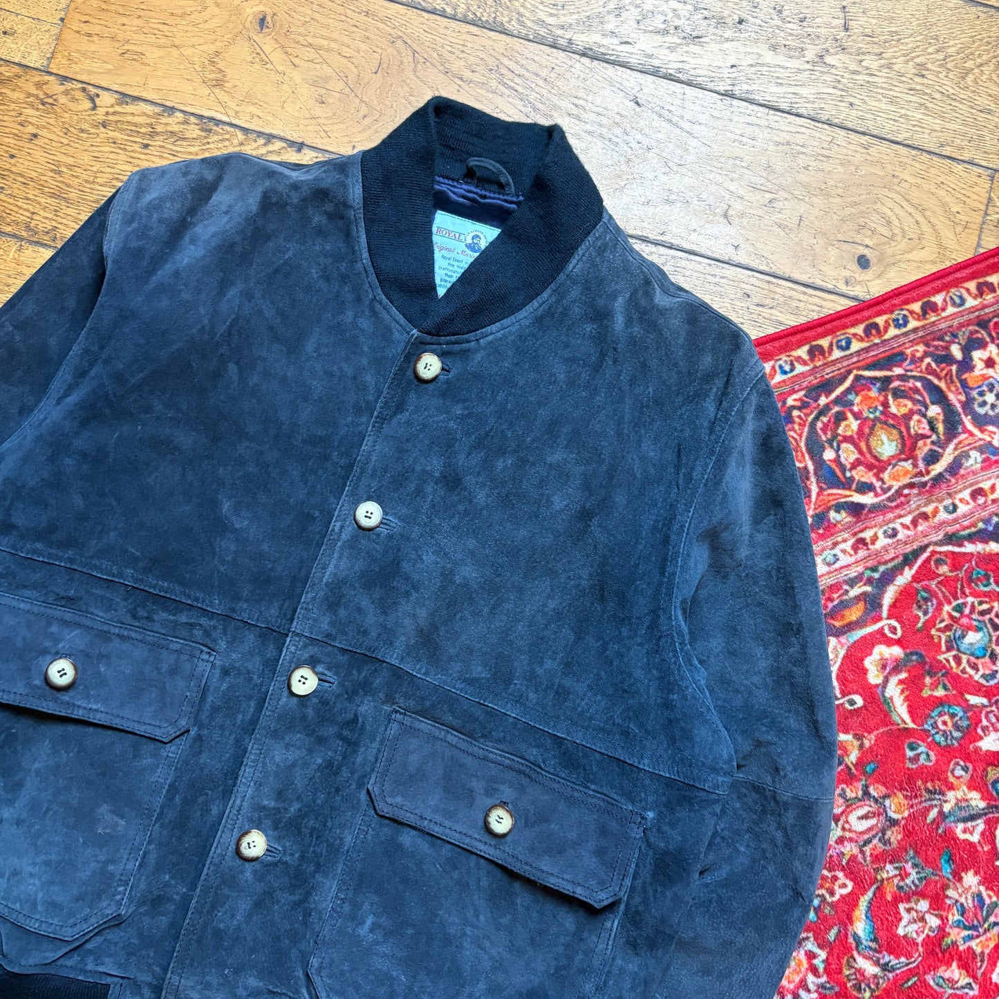 Vintage Royal Coast Marine Navy Suede Leather Bomber Jacket -  M