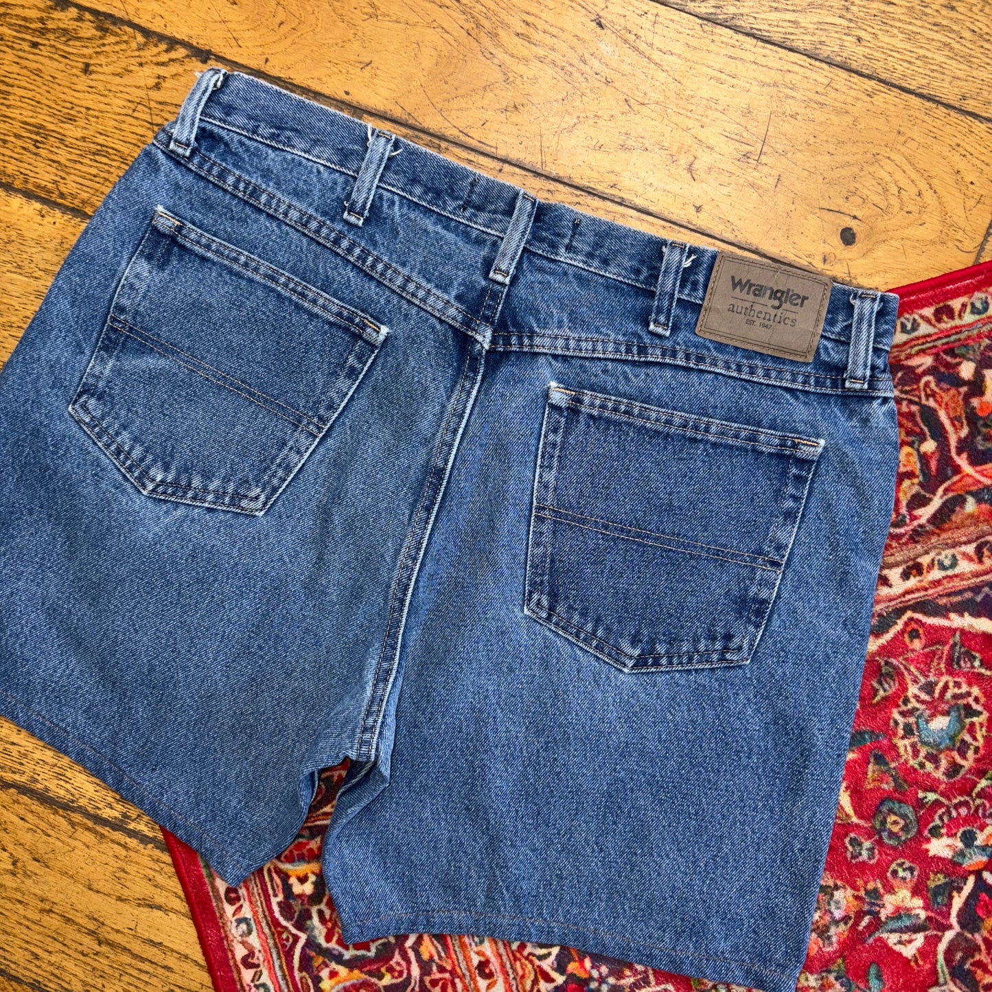 Vintage Wrangler Blue Denim Carpenter Baggy Shorts - 38