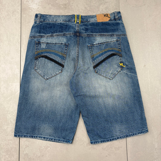 Vintage Rocawear Embroidered Hip Hop Baggy Blue Shorts Jorts - 42