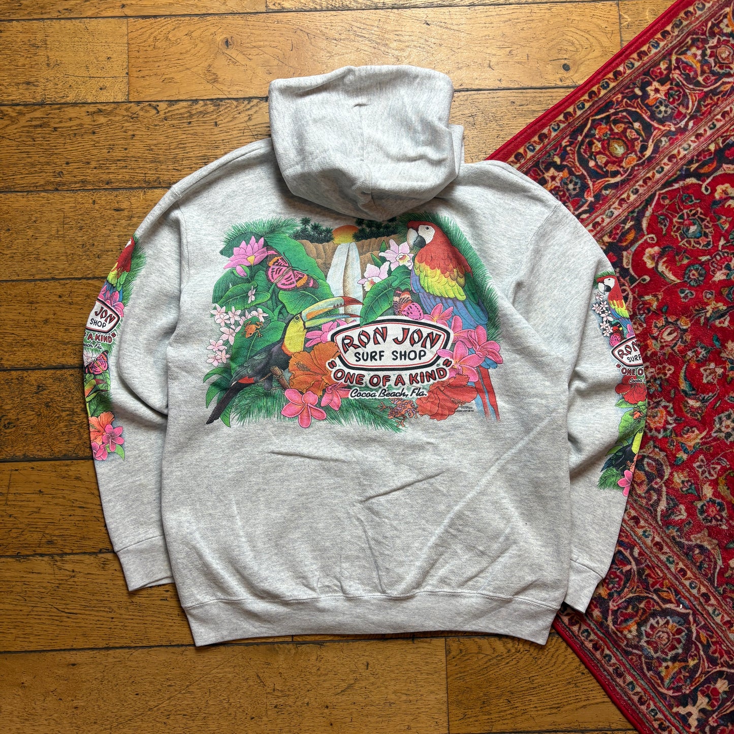 Vintage 1992 Ron Jon Surfwear Grey Zip Hoodie Sweatshirt - M