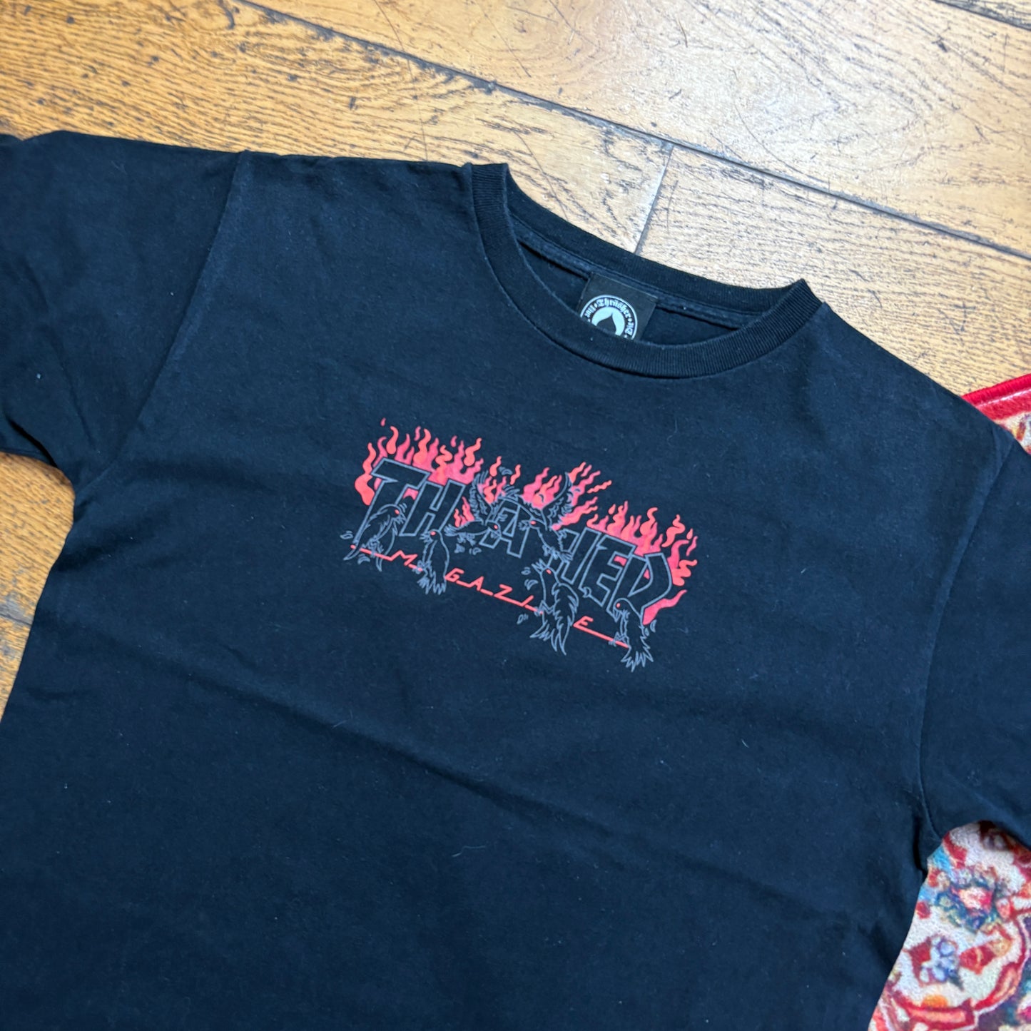 Vintage Thrasher Flames Black Skate Graphic T-Shirt - S