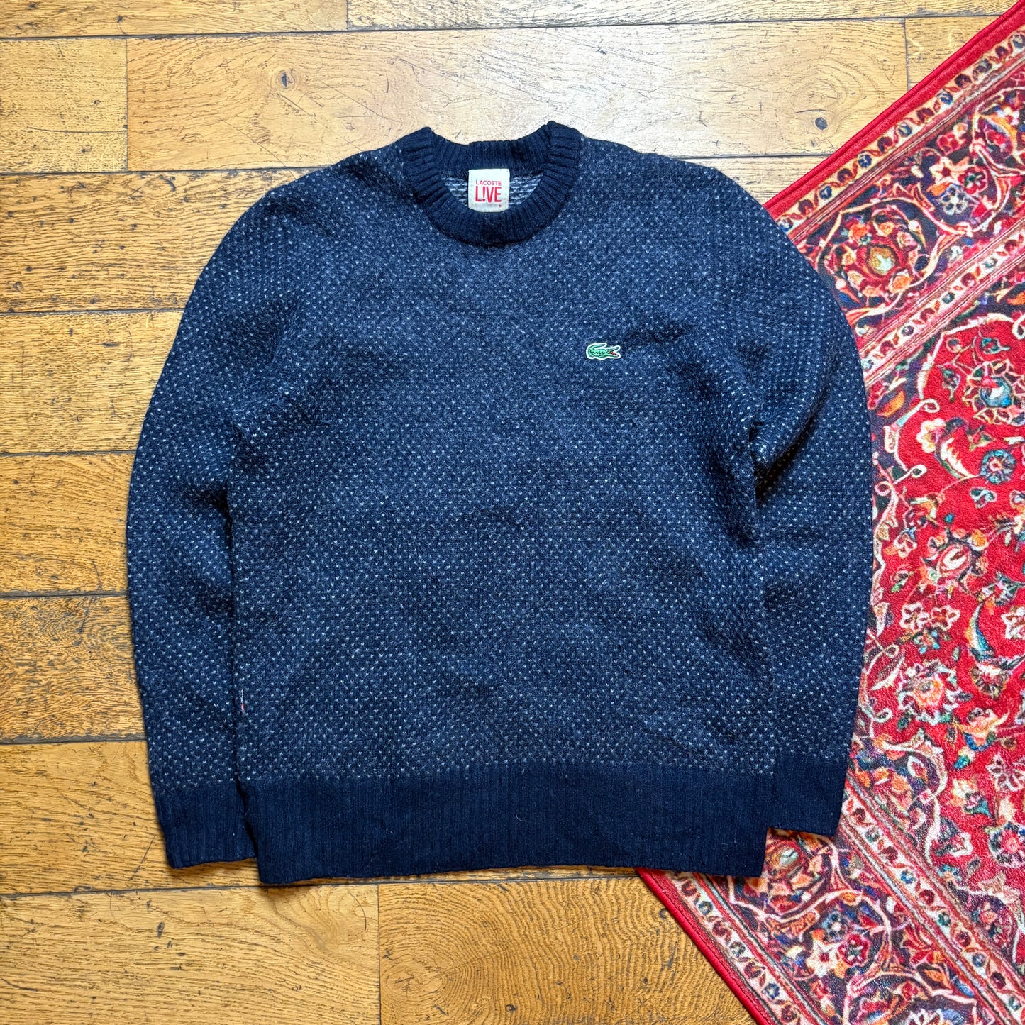 Vintage Lacoste Wool Blue Chunky Knit Jumper - XS