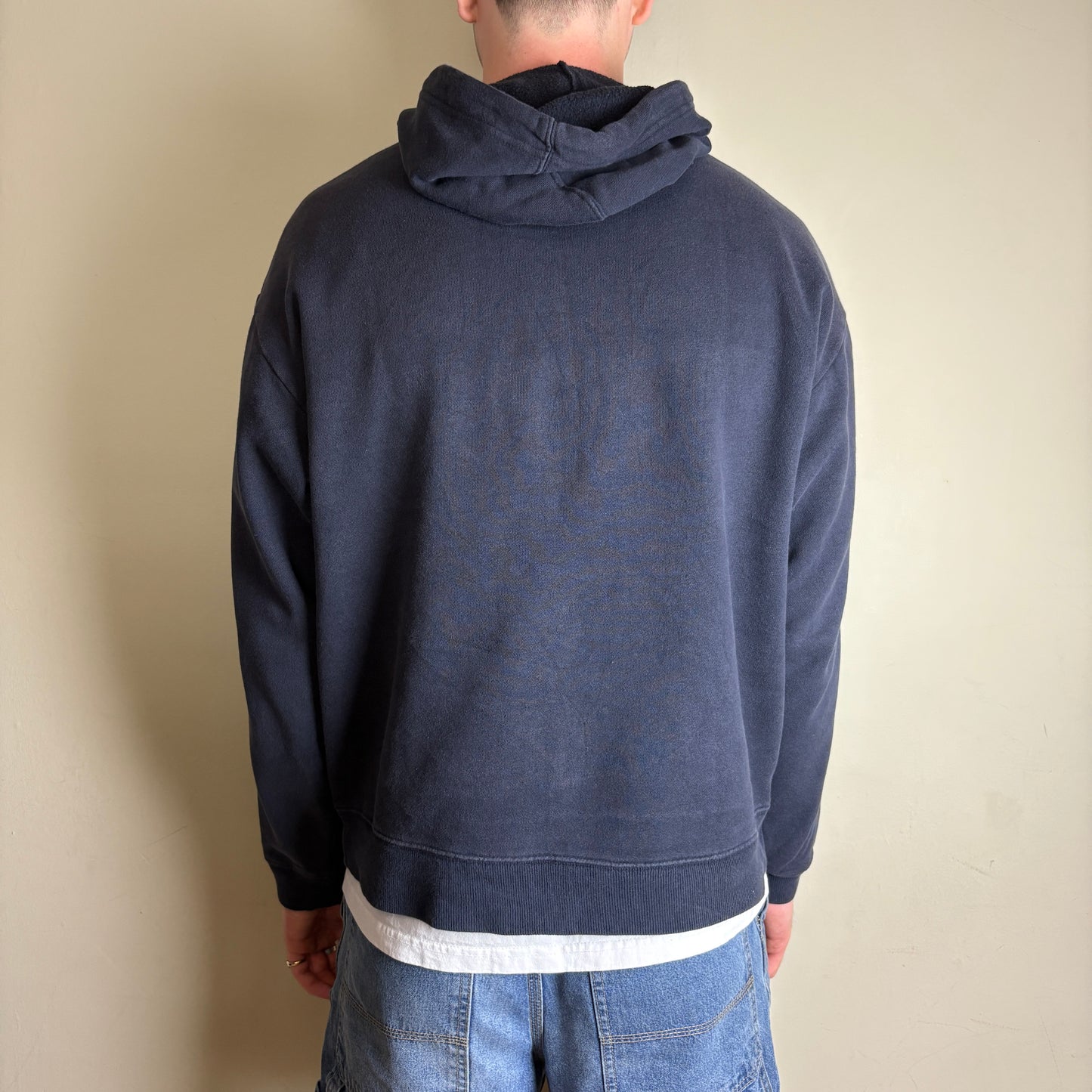 Vintage Gap Navy Spellout Embroidered Hoodie Boxy Sweatshirt - L