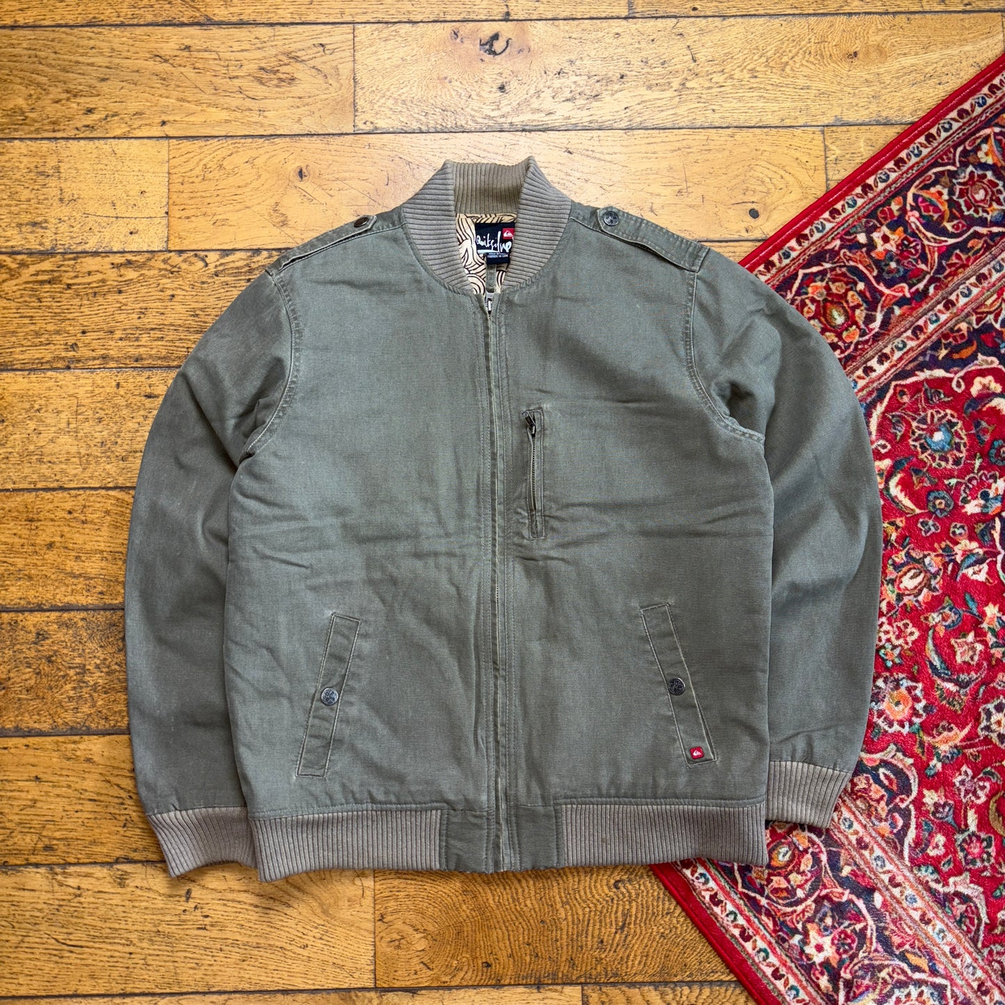 Vintage Quiksilver Green Bomber Military Style Surfwear Jacket - S