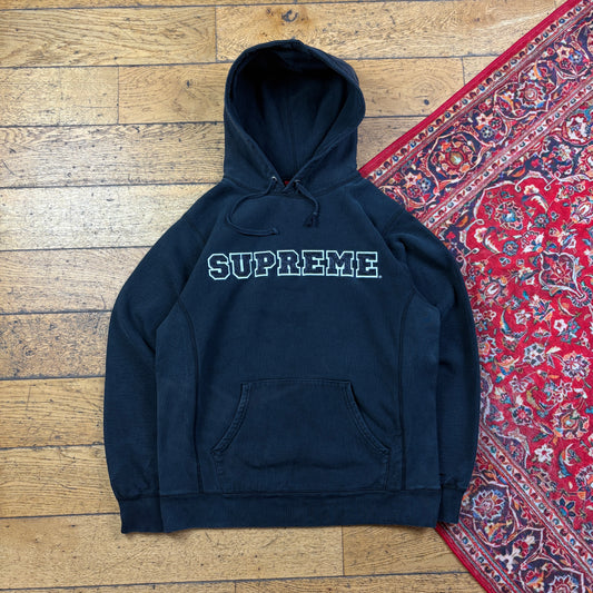 Supreme Black Spellout Embroidered Hoodie Sweatshirt - M