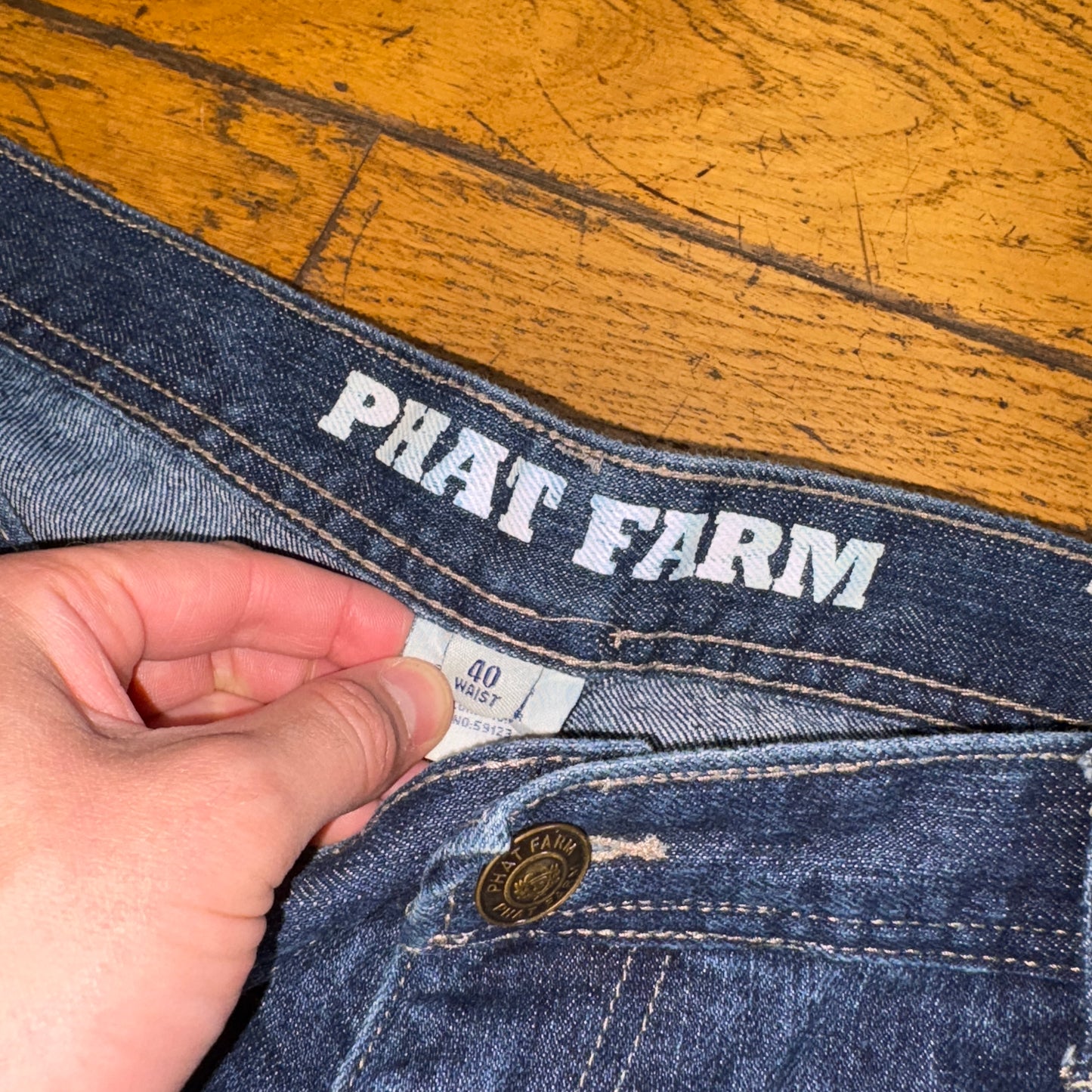 Vintage Phat Farm Blue Embroidered Y2K Hip Hop Baggy Jeans Shorts Jorts - 42