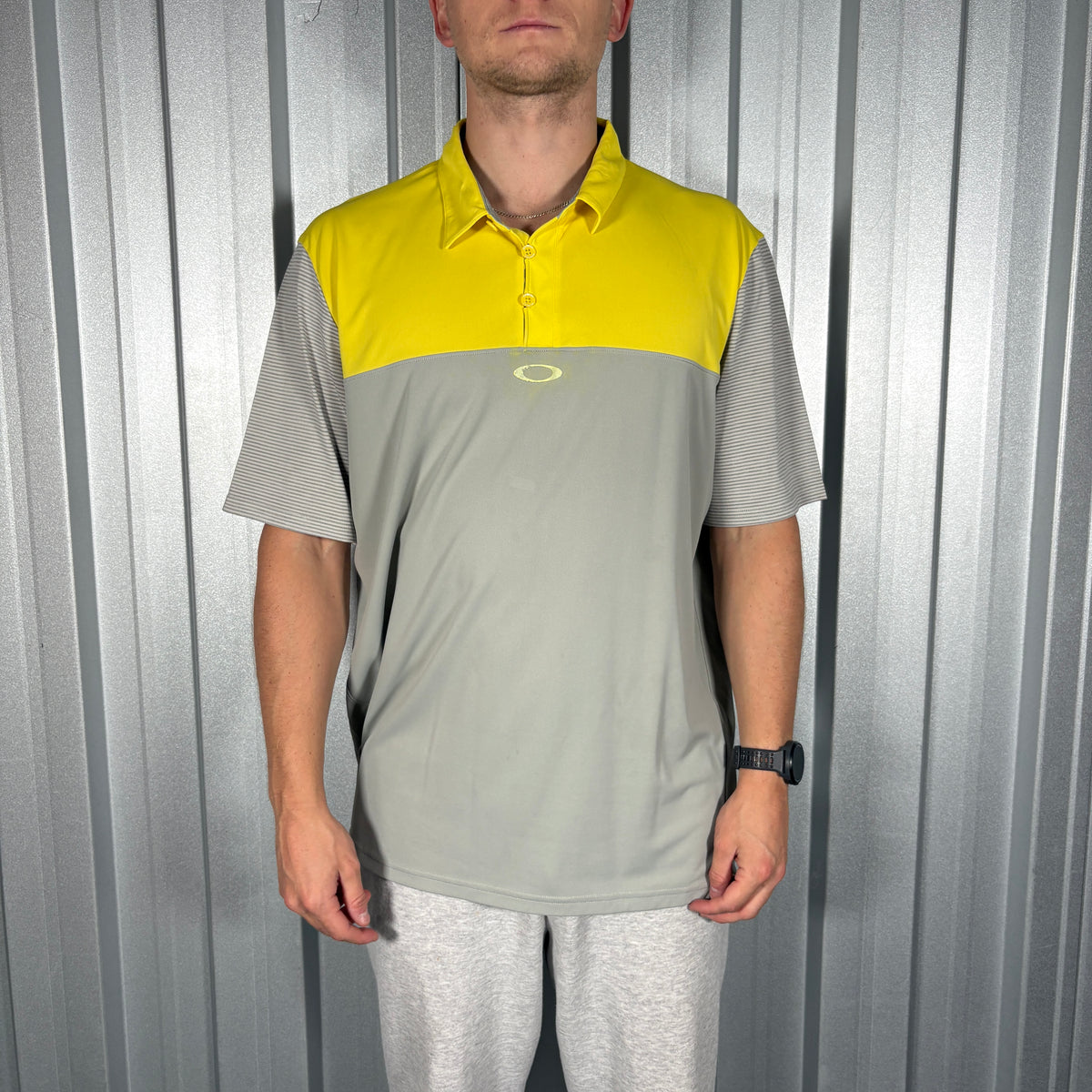 Oakley Yellow Grey Golf Polo T Shirt - XL