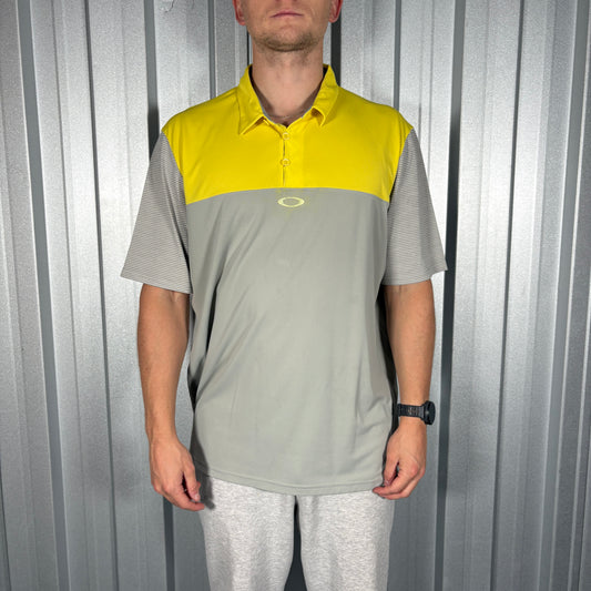 Oakley Yellow Grey Golf Polo T Shirt - XL