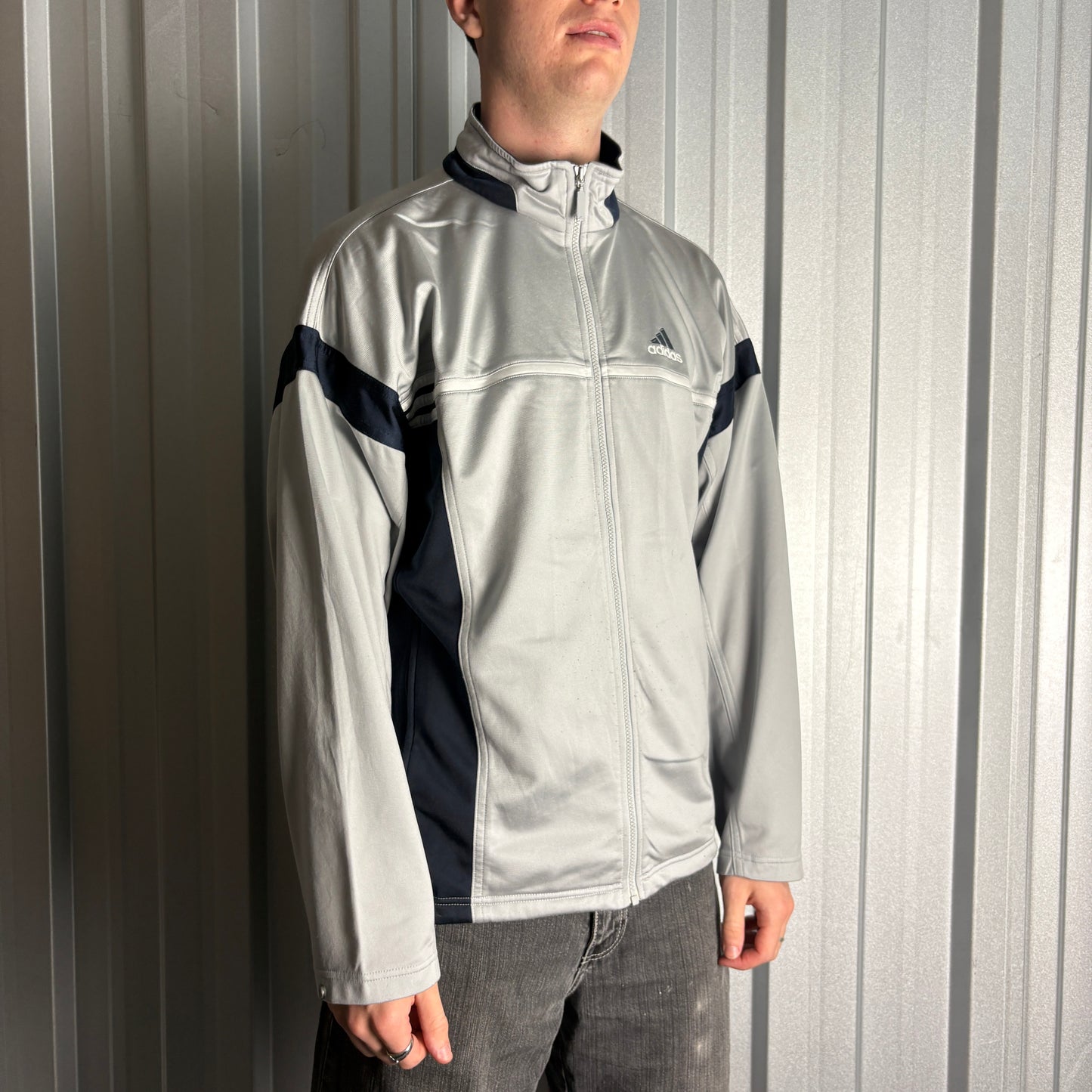 Vintage Adidas Grey Silver 00s Y2K Tracksuit Track Jacket - M