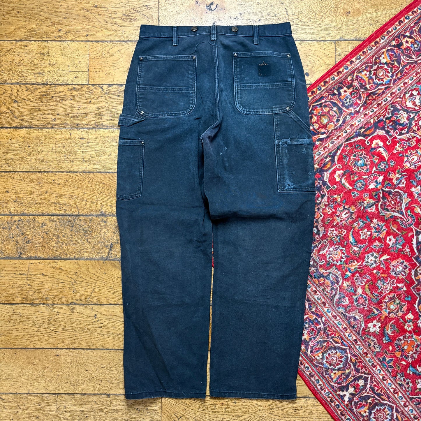 Vintage Carhartt Black Double Knee Workwear Carpenter Baggy Trousers - 34R