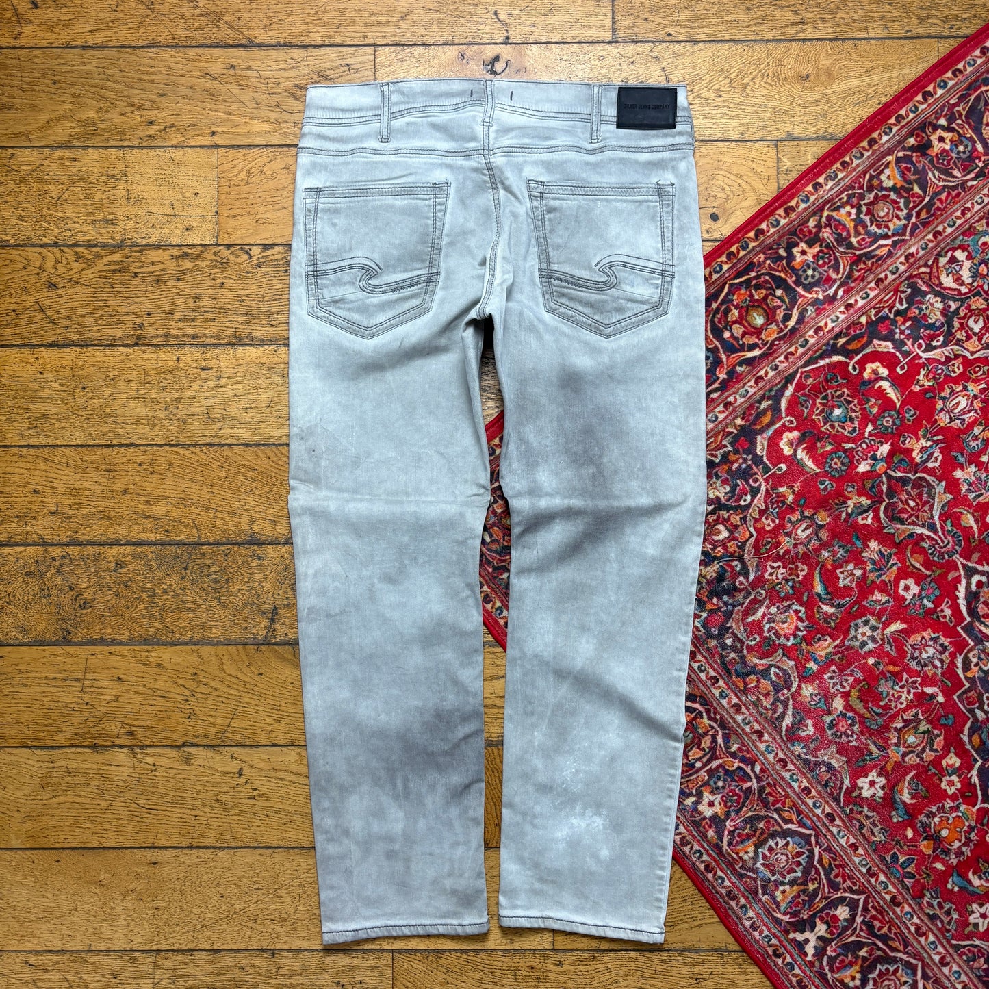 Vintage Embroidered Grey Hip Hop Straight Jeans - 38