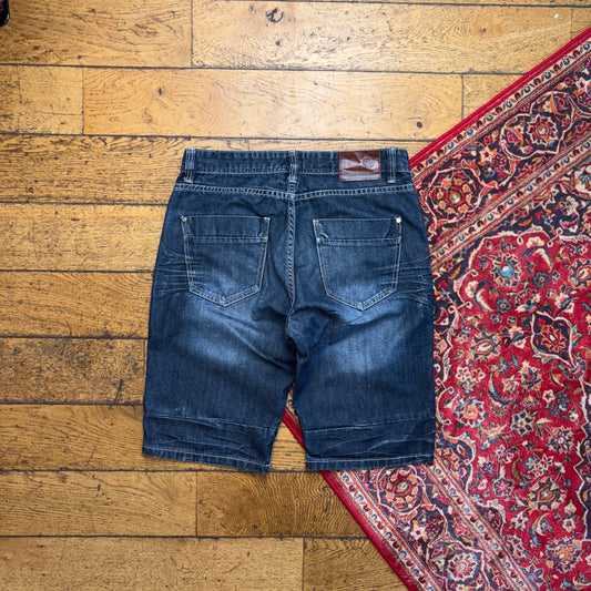 Vintage Blue Double Knee Denim Shorts - 34