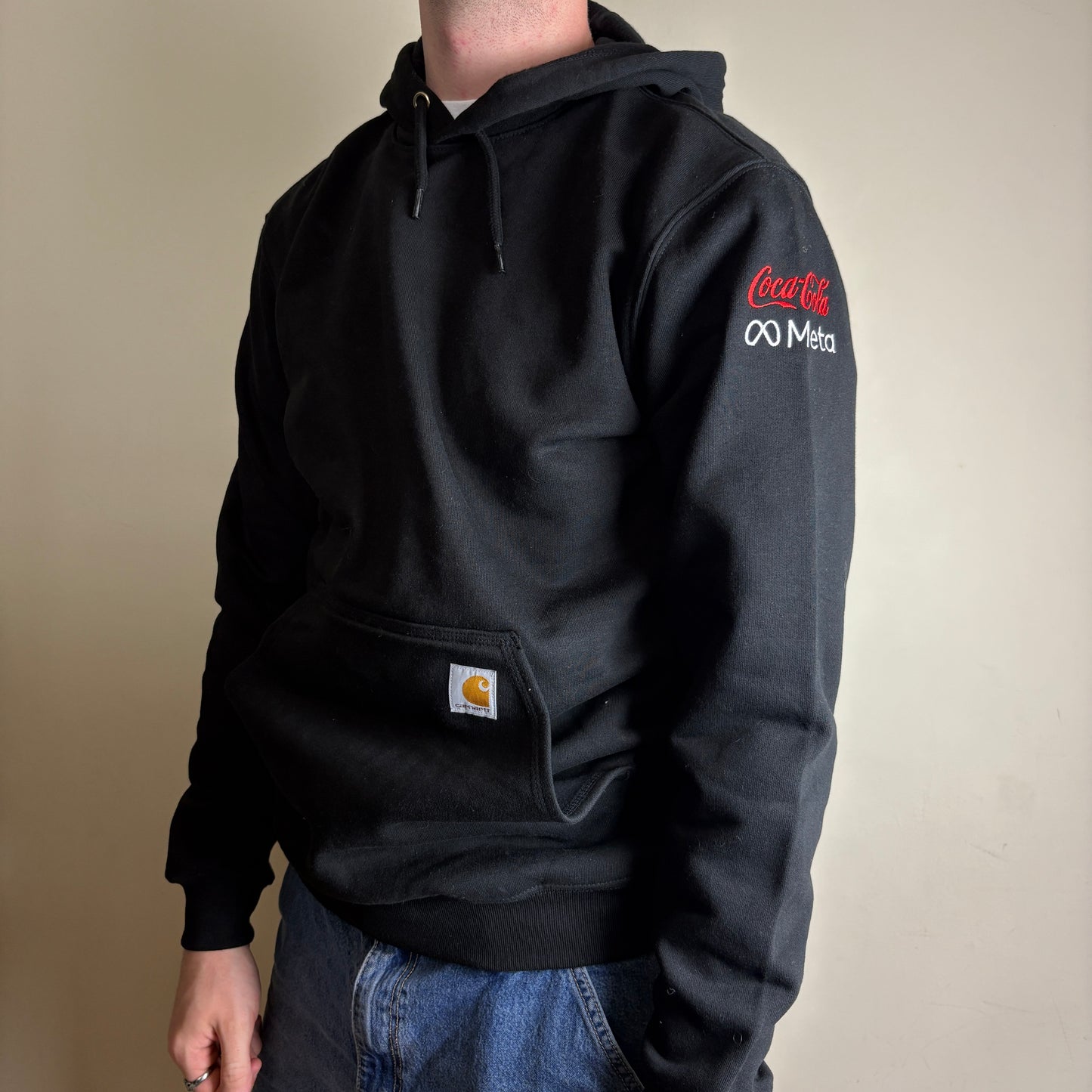 Vintage Carhartt Black Meta Coca Cola Hoodie Embroidered Sweatshirt - S