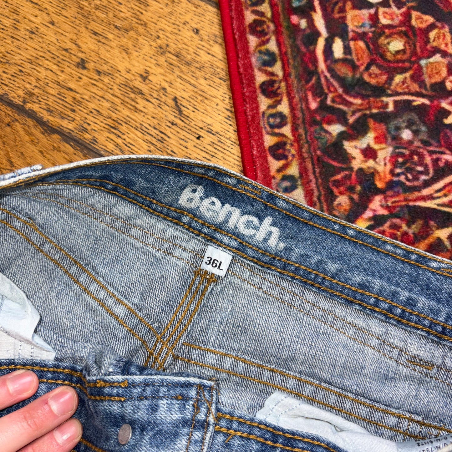 Vintage Bench Blue Embroidered Y2K Hip Hop Baggy Jeans - 36S
