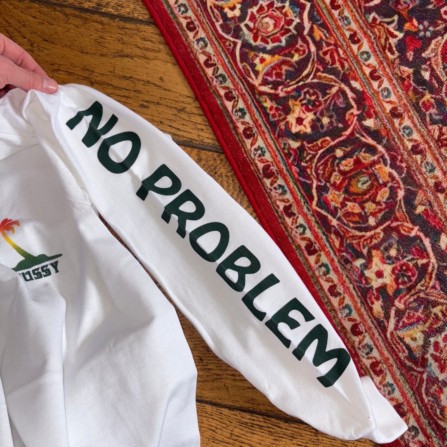 Vintage Stussy White Long Sleeve Graphic T-Shirt - XS