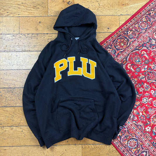 Vintage Champion Black USA College Embroidered Hoodie Sweatshirt - XL
