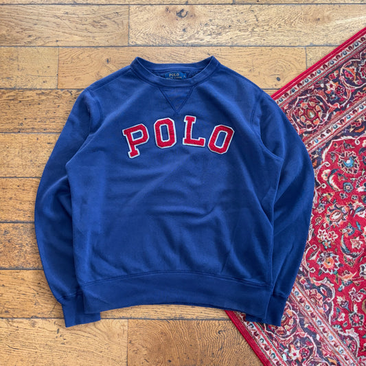 Vintage Ralph Lauren Polo Navy Spellout Embroidered Sweatshirt - L