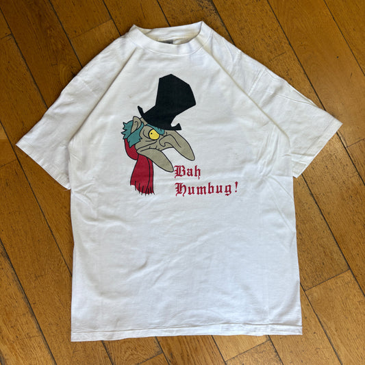 Vintage 90s Bah Humbug Christmas White Single Stitch Graphic T-Shirt - M